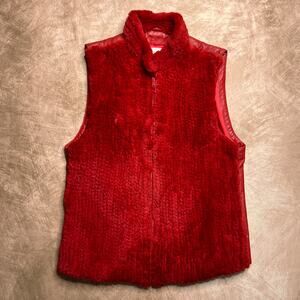 Vintage 60s Alaska Everywhere Red Leather Faux Fur Sleeveless Zip Up Moto Vest